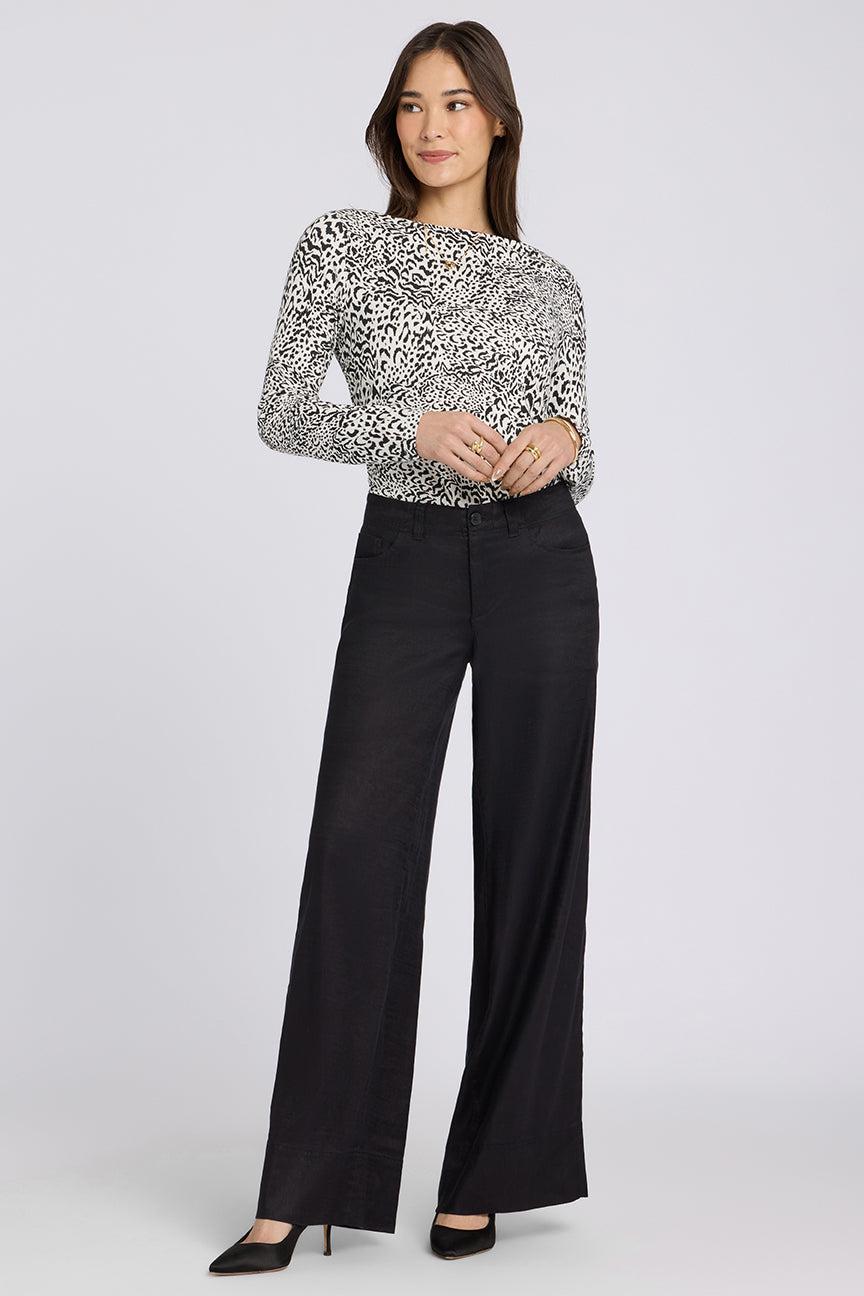 5-Pocket-Breitleg-Hose aus Stretch-Leinen mit super hoher Taille