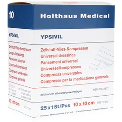Holthaus Medical YPSIVIL Zellstoff-Vlies-Kompresse, steril - 1 Packung = 25 Stück, Maße: 10 x 10 cm 25X1 St