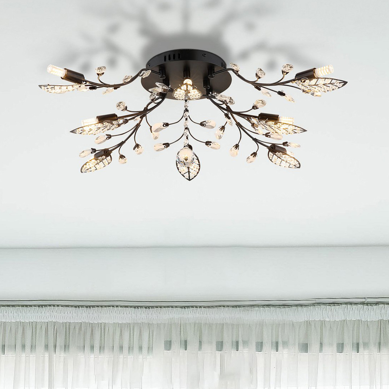 home24 Plafondlamp Janis zwart/transparant Ø 76 cm