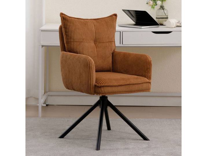 Wahson Chaise de Bureau Moderne en Velours Fauteuil de Bureau Confortable avec Siège Côtelé Chaise Pivotante pour Chambre Marron