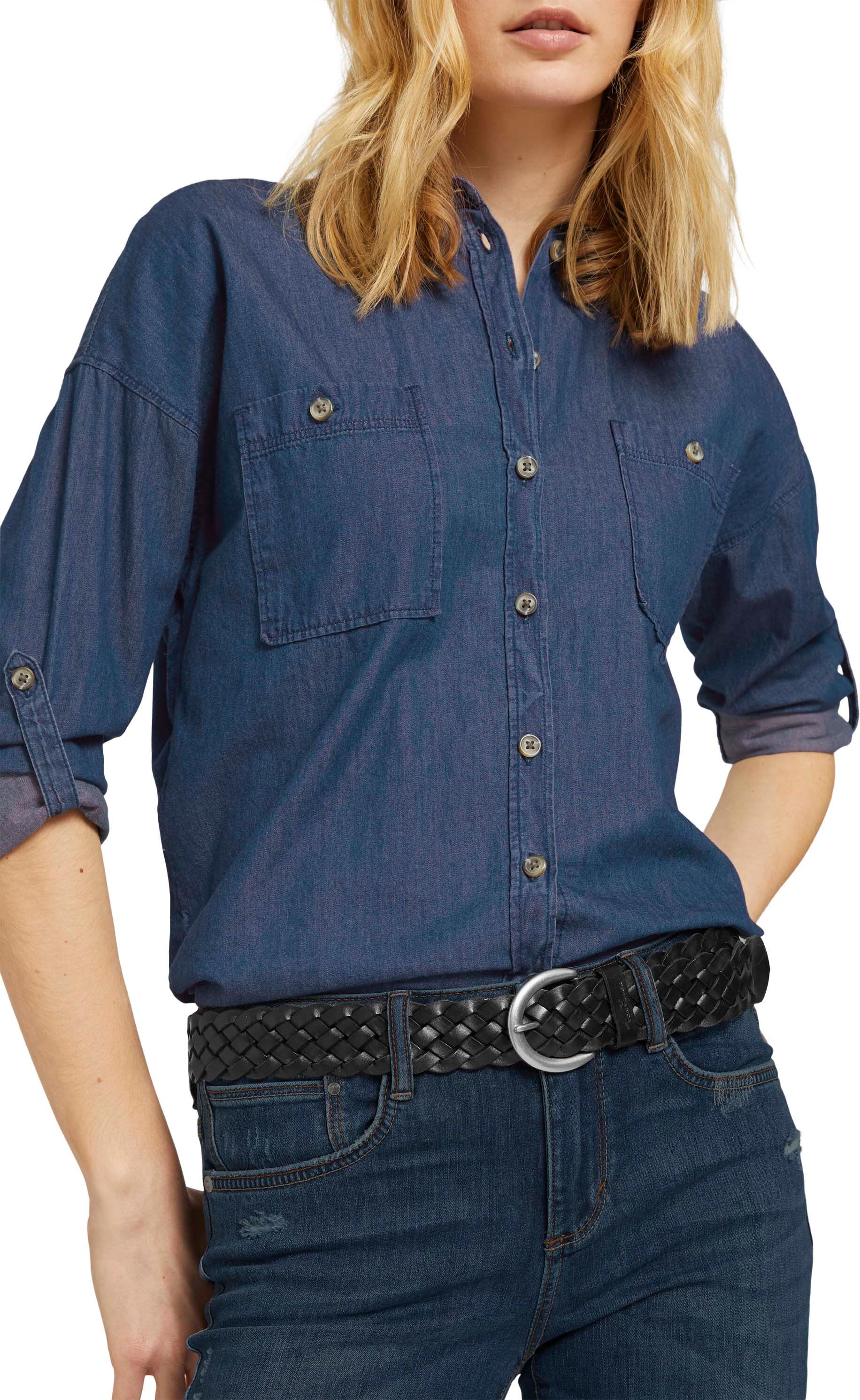 Flechtgürtel TOM TAILOR "TTLISA", Damen, Gr. 75, schwarz, Rindsleder, Gürtel Flechtgürtel, 4 cm breiter Damengürtel, Flechtledergürtel, modisches Must-Have schwarz 75