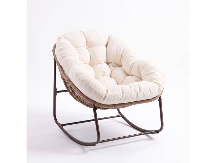 Fauteuil œuf en rotin oversize patio, int./ext., blanc