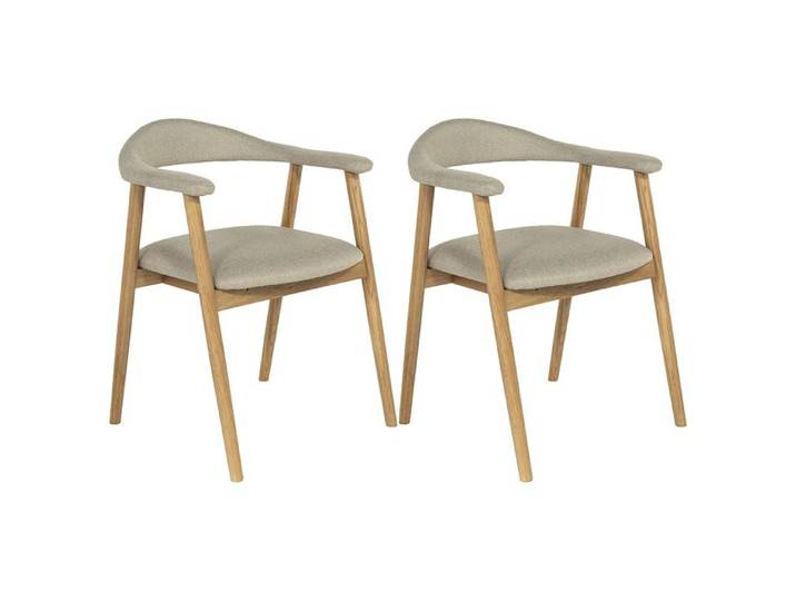 Lore - lot de 2 chaises en chêne massif et tissu - Bois / Beige