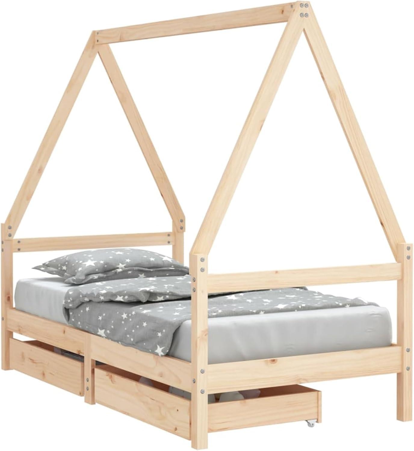 Kinderbett - Babybett - Etagenbett - Kindedecke - Bett mit Schubladen - Massives Kiefernholz - Hausförmiges Design
