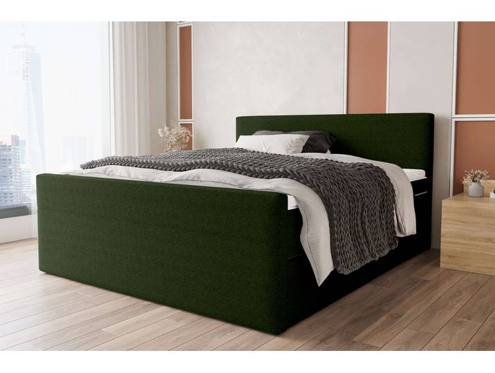 Phönix Plus Boxspringbett 180x200 cm Webstoff MALMO_NEW Dunkelgrün Taschen-Federung