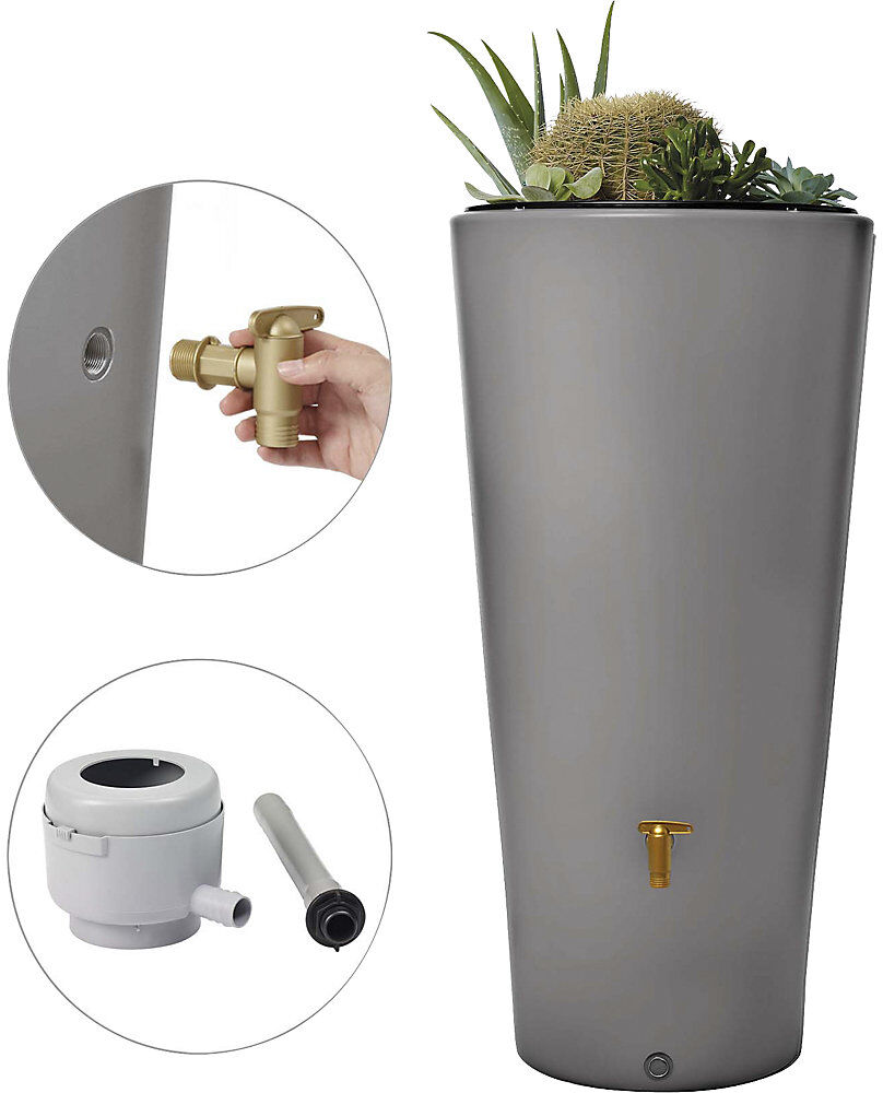kaiserkraft Regenspeicher VASO, UV- und witterungsbeständig, Volumen 220 l, zinkgrau