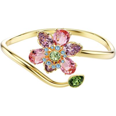 Armreif SWAROVSKI "Schmuck Geschenk Idyllia Armreif Blume" Gr. M, gold (gelbgoldfarben, pink, blau, grün, lila, pink, blau, grün, lila), Armbänder, Damen, M, Metall, Armreif, mit Swarovski Kristall