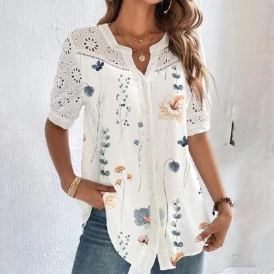 Uplifted Finds Womens Elegant Lace Short Sleeve Blouse Casual Loose Fit Top For Summer Holidays And Weekend Outfits 2xl beige