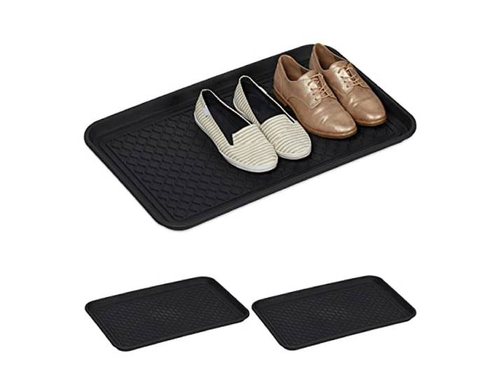 Relaxdays Plateaux XL Chaussures\, Lot de 3\, Supports pour Souliers mouillés\, 60 x 40 cm\, Larges bacs en Plastique\, Noir