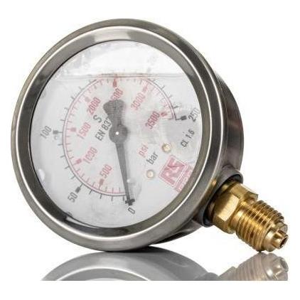 RS PRO G1/4 Manometer 0bar 250bar, Ø 63mm Edels (2310195)