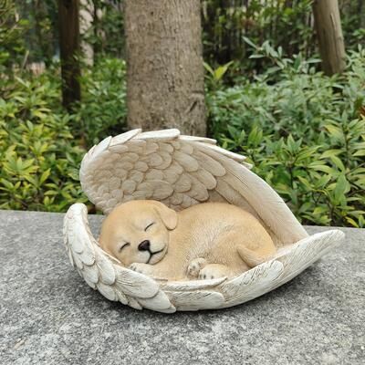 Hi-Line Gift Sunny Serenity: Radiant Yellow Polyresin Angel Dog Figurine