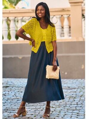Plus Size Women's Crochet Shrug by Jessica London in Golden Citrus (Size 2X)