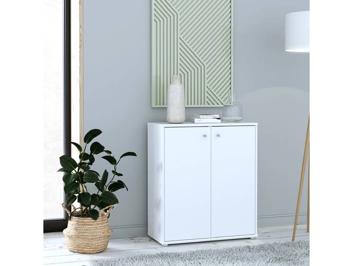 Commode avec portes 86cm Blanc/Blanc