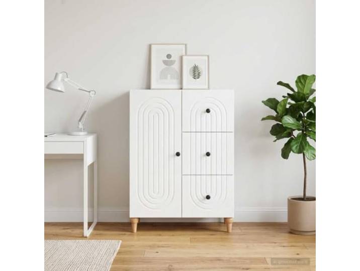 RJPLMFV Anrichte, weiß, 66 x 34,5 x 90 cm, aus Holz Praktische Regale, 90° drehbare Türen, vielseitig für Wohnzimmer oder Esszimmer, pflegeleicht