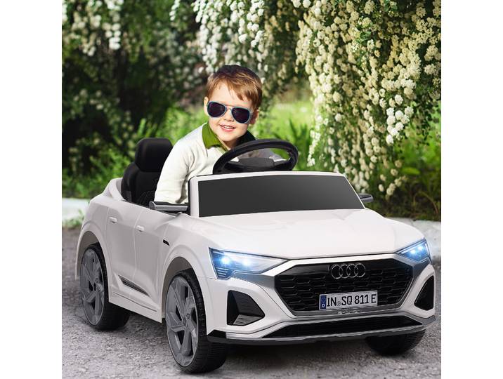 AIYAPLAY Véhicule Électrique pour Enfants, 12V Audi Q8, 3-5 km/h, Télécommande, Phares, Musique, Blanc