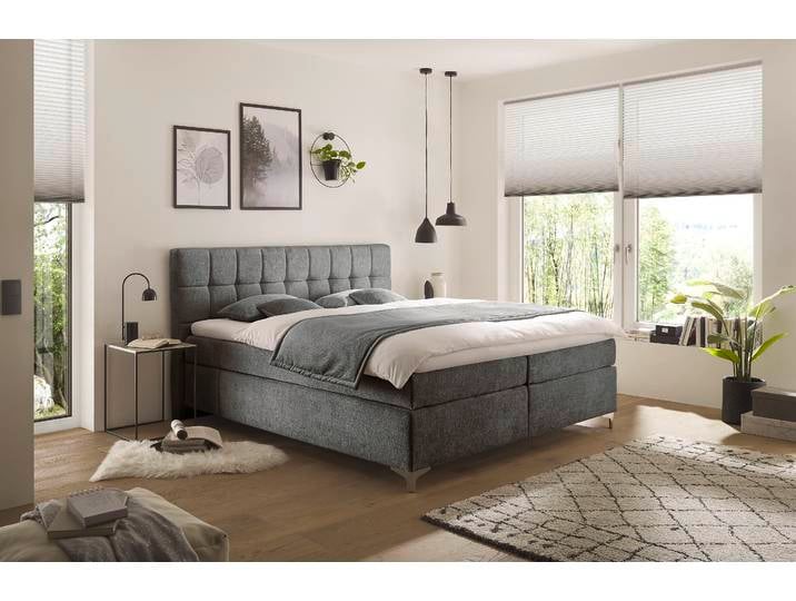 Boxspringbett HAPO Neyla erhältlich in den Breiten 100, 160, 180 & 200cm , grau (anthrazit), B:171cm L:200cm, Komplettbetten, Boxspringbett, in verschiedenen Matratzenqualitäten, Härtegraden und Farben verfügbar