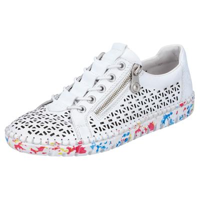 Slip-On Sneaker RIEKER, Damen, Gr. 42, Synthetik, bunt (weiß, bunt), Leder, Lederimitat, Schuhe, Halbschuh, Freizeitschuh, Schlupfschuh mit Gummizug