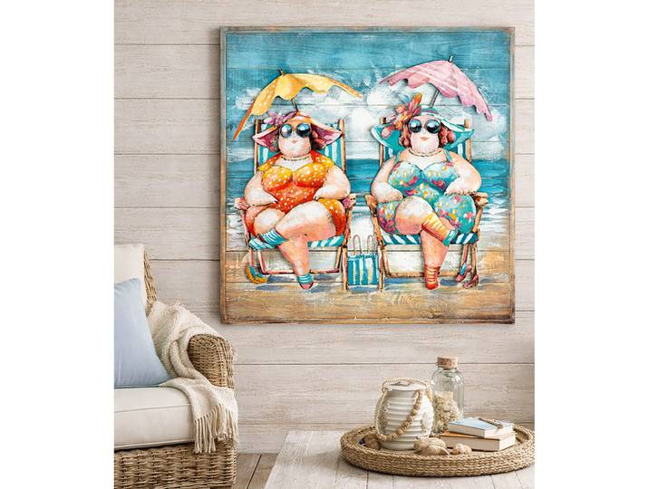 Bild Sun Ladies Motiv: Eisen, lackiert Rückwand: Massivholz Spießtanne, lackiert Multicolor 80 x 80 x 4cm