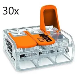 30er Pack Wago 221-613 Verbindungsklemme mit Hebel transparent 3 Leiter 0.50-6mm2