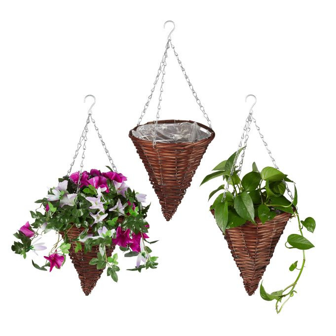 Relaxdays Set van 3 Kegelvormige Hangende Plantenmanden