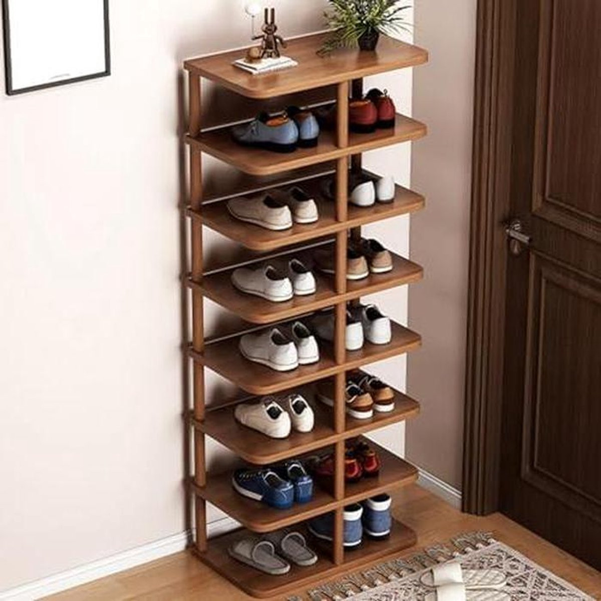 Hoog en smal schoenenrek met opbergtafel, zwart, Breedte: 48 cm