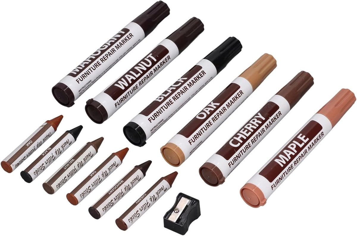 Meubelmarkers Set - 6-delige set houtreparatiestiften in diverse kleuren - Waterdicht en sneldrogend