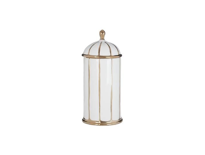 Grosse Design Deckelvase „Coletta“ Keramik Weiss, Gold FIFTY FIVE SOUTH