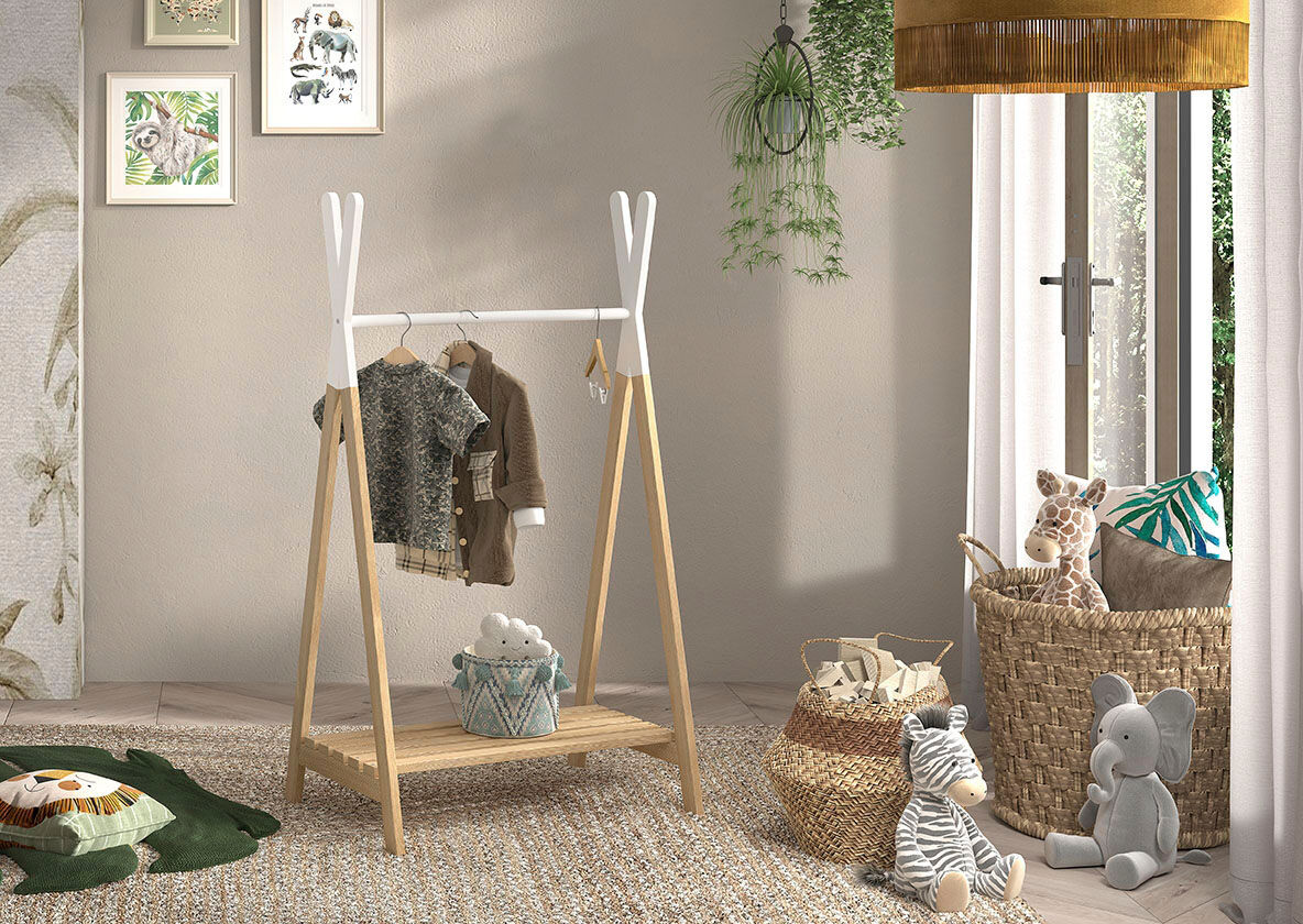 Kleiderständer VIPACK "Kiddy, die ideale Hängemöglichkeit für das Kinderzimmer", beige (natur, weiß), B:74cm H:131,8cm T:50cm, Massivholz, Garderobenständer, Kleiderständer, mit Hängemöglichkeit und Schuhablage, Kiefermassiv natur/weiss natur, weiß Einhei