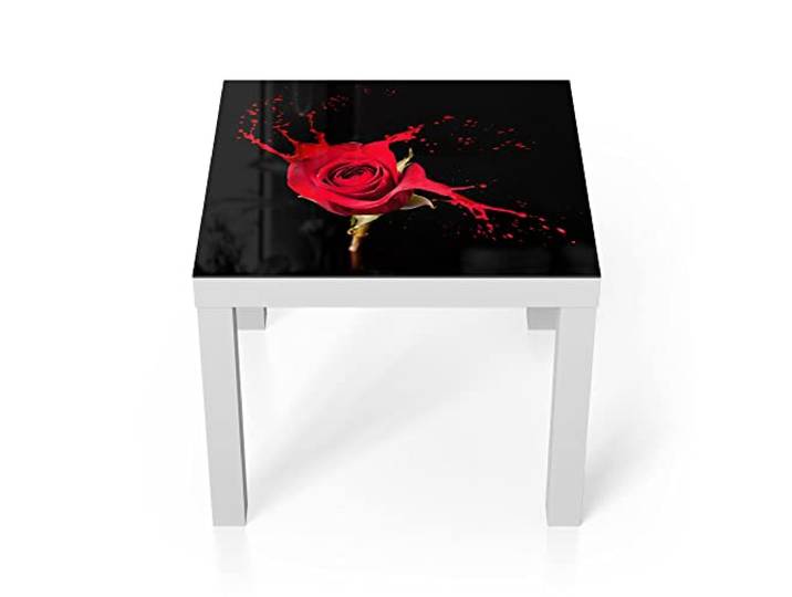 DEQORI Glastisch weiß klein 55x55 cm Motiv Zerfließende Rosenblüte ausgefallener Beistelltisch aus Glas Hochglanz Couchtisch fürs Wohnzimmer moderner Couch Tisch mit Design