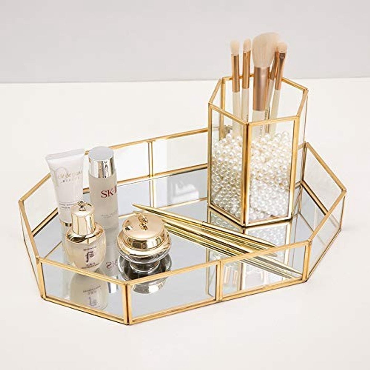 Solidchoice Glazen Makeup Tray met Gouden Rand