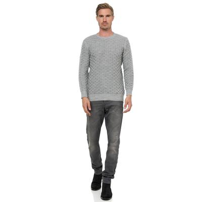 Strickpullover RUSTY NEAL, Herren, Gr. S, grau, 70% Polyacryl, 30% Baumwolle, unifarben, normal, Rundhals, Pullover Strickpullover, mit modernem Strickmuster