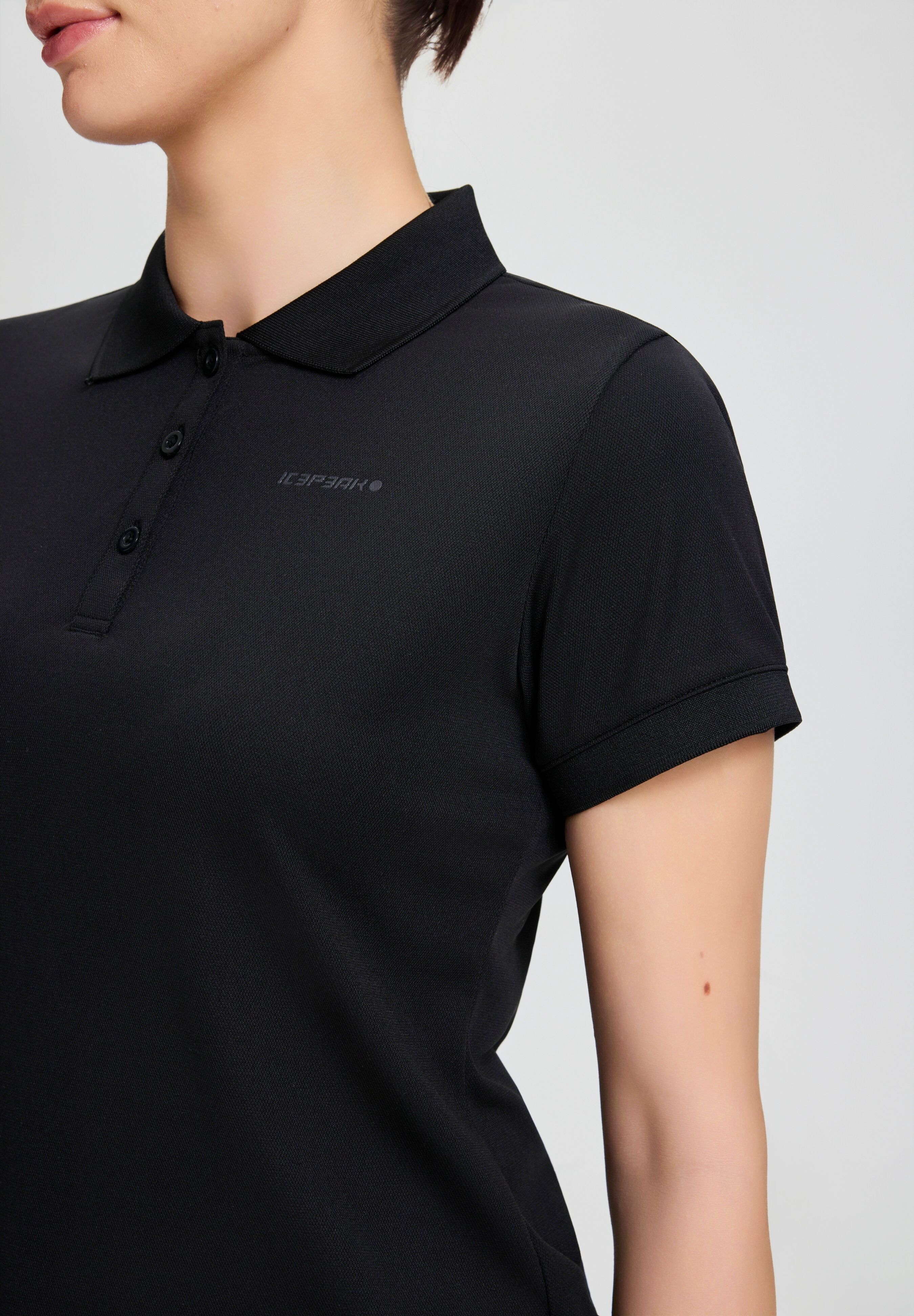 Poloshirt ICEPEAK "BAYARD", Damen, Gr. L, schwarz (basic schwarz), Obermaterial: 100% Polyester, Shirts Poloshirt, sportlicher Stil, pflegeleicht, schnelltrocknend, aus Polyester basic schwarz L