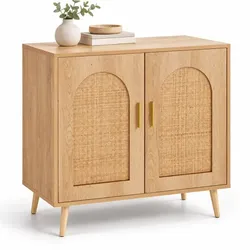 Relaxdays Sideboard Rattan-Design Hellbraun
