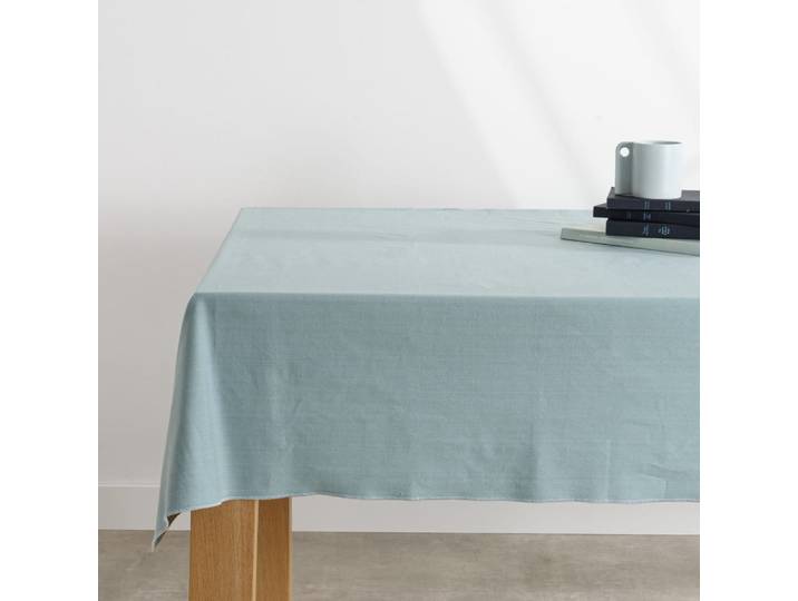 Blaue Baumwolltischdecke mit zweifarbiger Stickerei, 170 x 170 cm