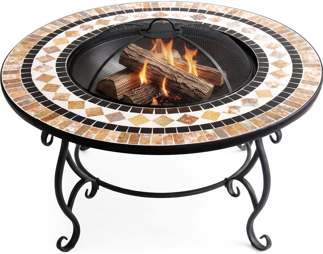 Centurion Supports Round Iron Charcoal and Wood Burning Fire Pit Beige/White 50cm H X 80cm W X 80cm D