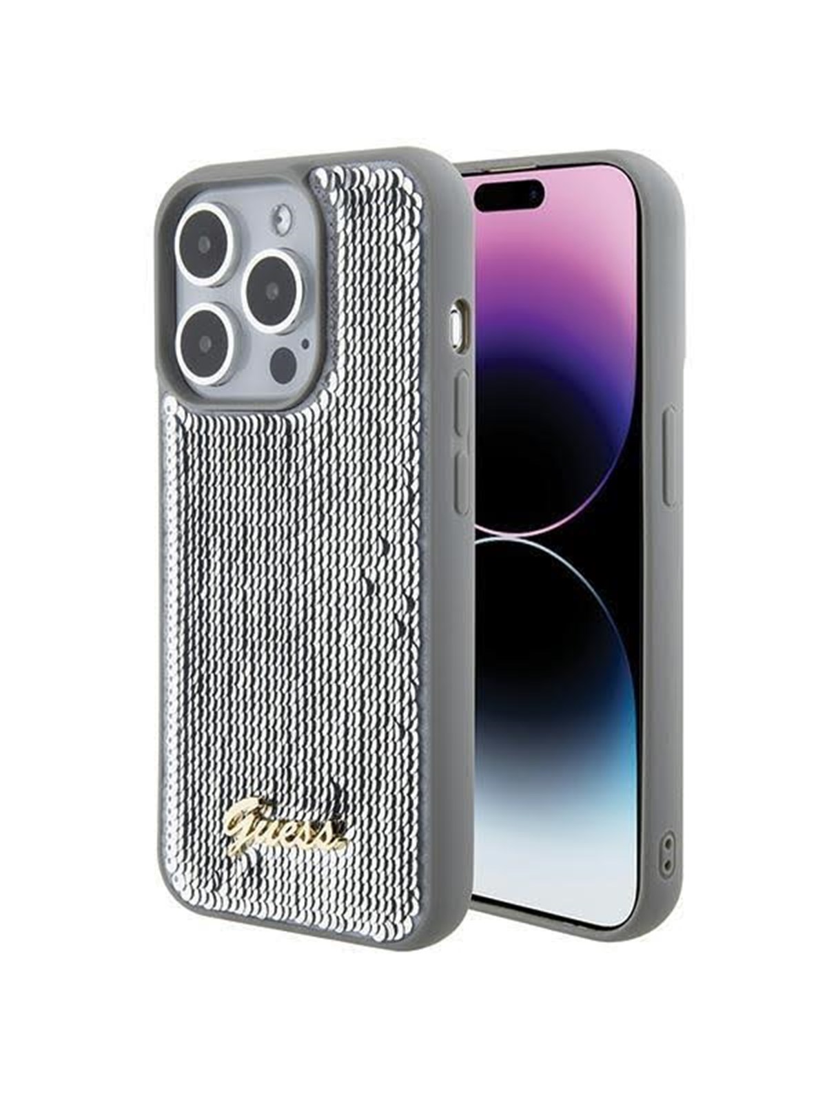 GUESS Sequin Script Metal case for iPhone 15 Pro - silver