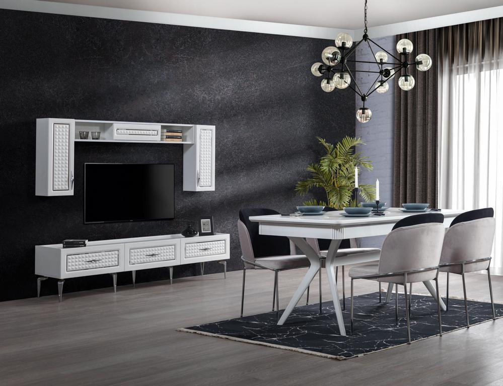 9-delige eetkamer set met eettafel, 4 stoelen en woonwand van AEA