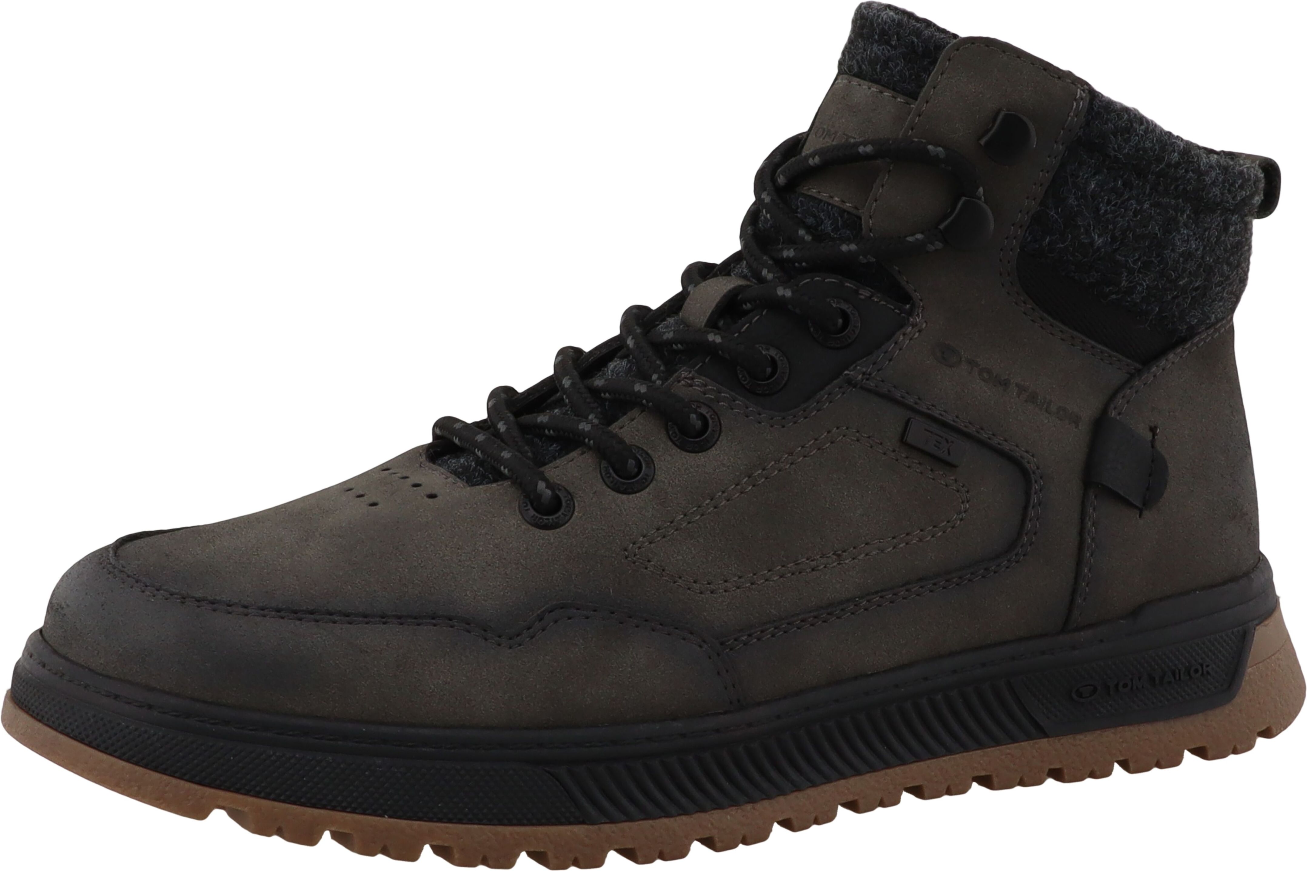 Schnürboots TOM TAILOR, Herren, Gr. 46, Textil, grau, Lederimitat, Textil, Schuhe Schnürboots, Herbstboots mit Ziernähten und Logoschriftzug