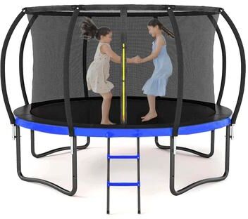 12FT Outdoor Big Trampoline with Inner Safety Enclosure Net, Ladder and PVC Spring Cover Padding