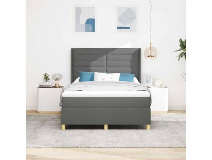 KTHLBRH Boxspringbett mit Matratze dunkelgrau 160 x 200 cm Stoff Verstellbares Kopfteil, goldene Beine, Holzrahmen, stabiler Stand, einfache Wartung