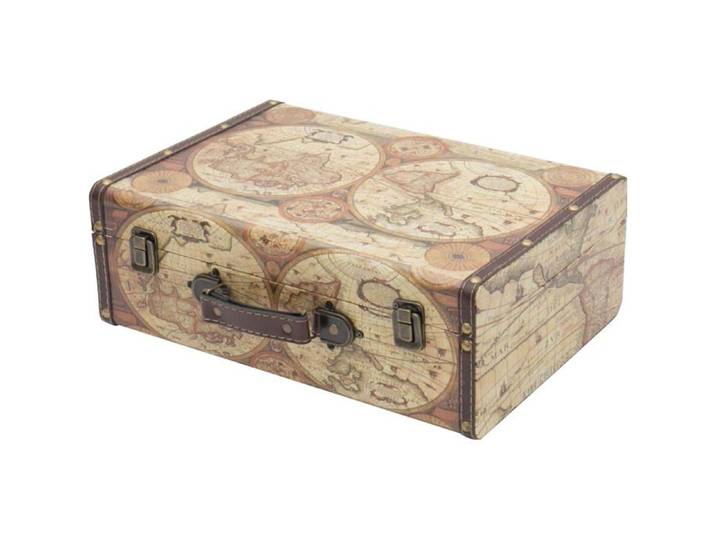Valise en Bois HMF VKO104 Vintage 38x26x13 cm Carte du Monde Décorative