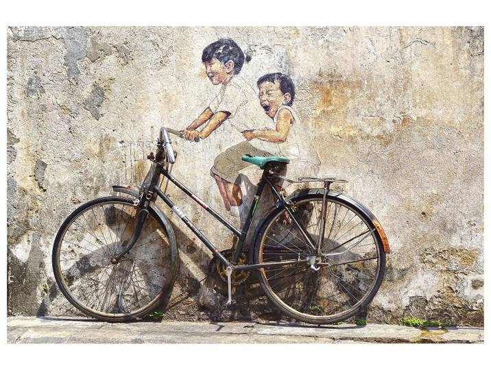 Digitaldruck auf Glas Street Art mit Fahrrad image LAND