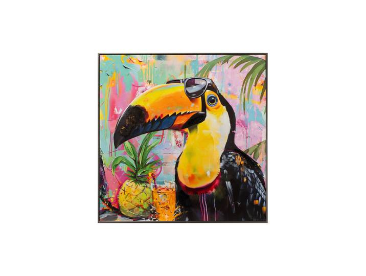 Handbemaltes, gerahmtes Bild „Karibischer Tukan“ 80 x 80 cm Multicolor Crea Collection