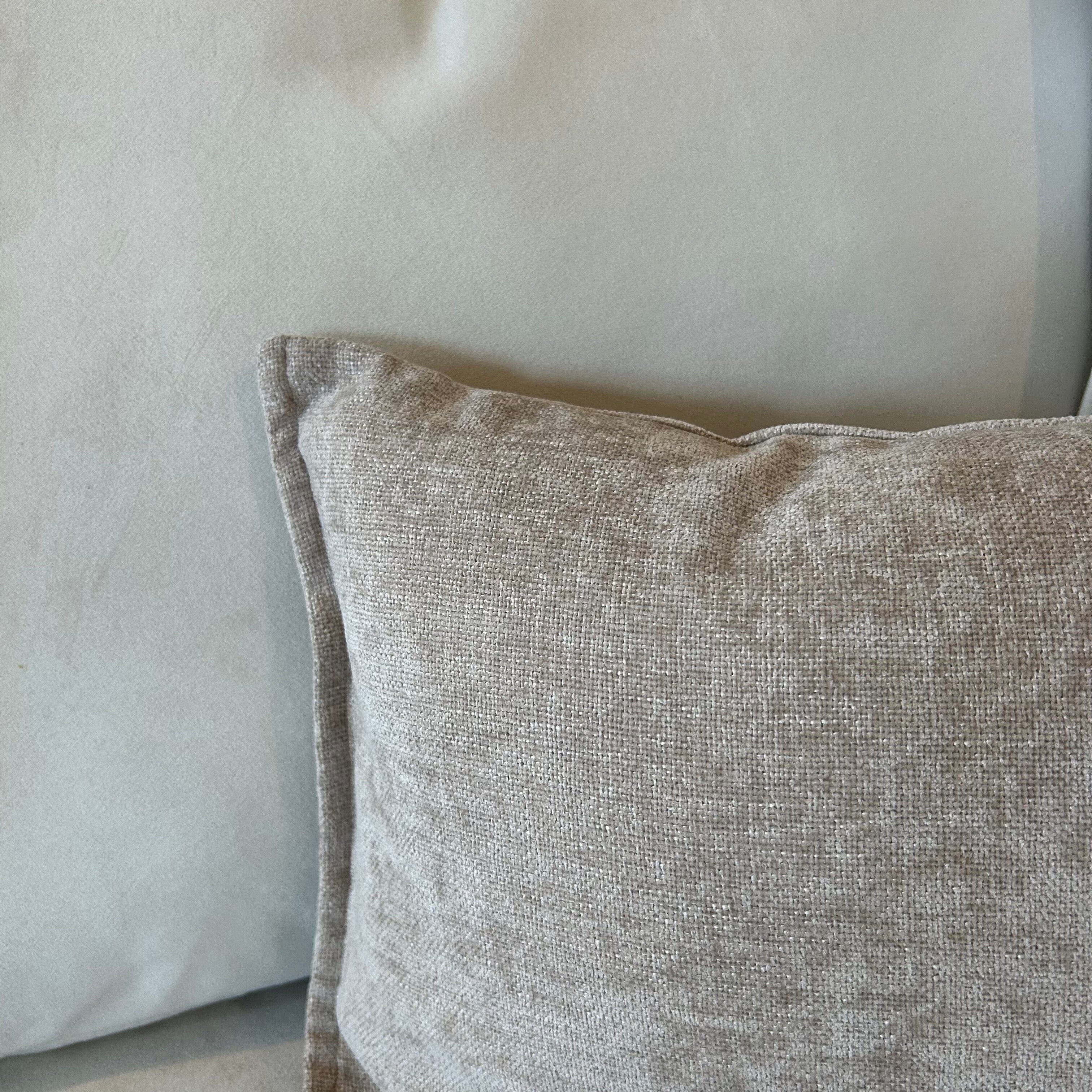 Souffle Taupe Woven Feather Filled Cushion with Oxford Border - 30x50cm