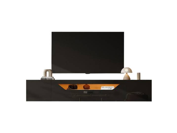 Okwish Tv-Schrank 170/36/55 cm weiß MDF mit Goldverzierungen und Soft-Close-Scharniere, Schwarz, 180x36x37 cm, Wohnzimmer, TV Möbel, Lowboards, Lowboards stehend