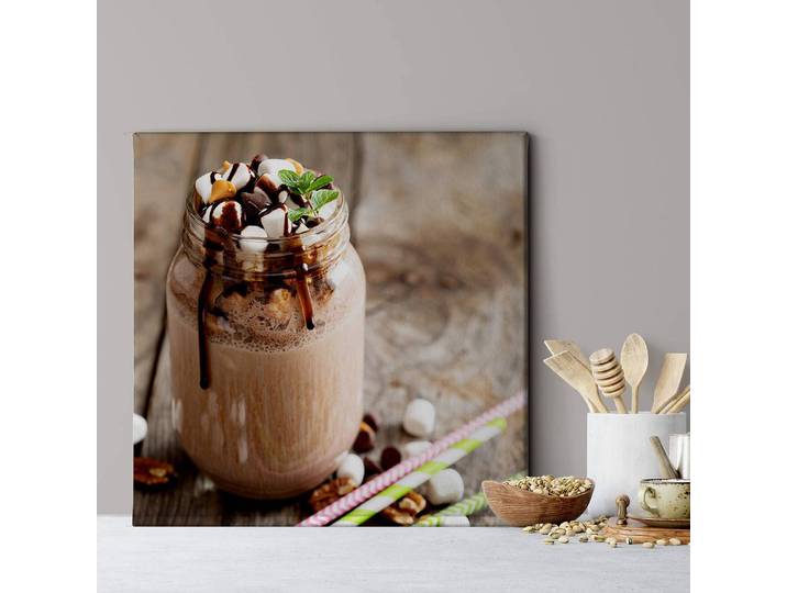 Leinwandbild Trinken Milkshake Polyester PVC / Fichtenholz Braun 50 x 50cm