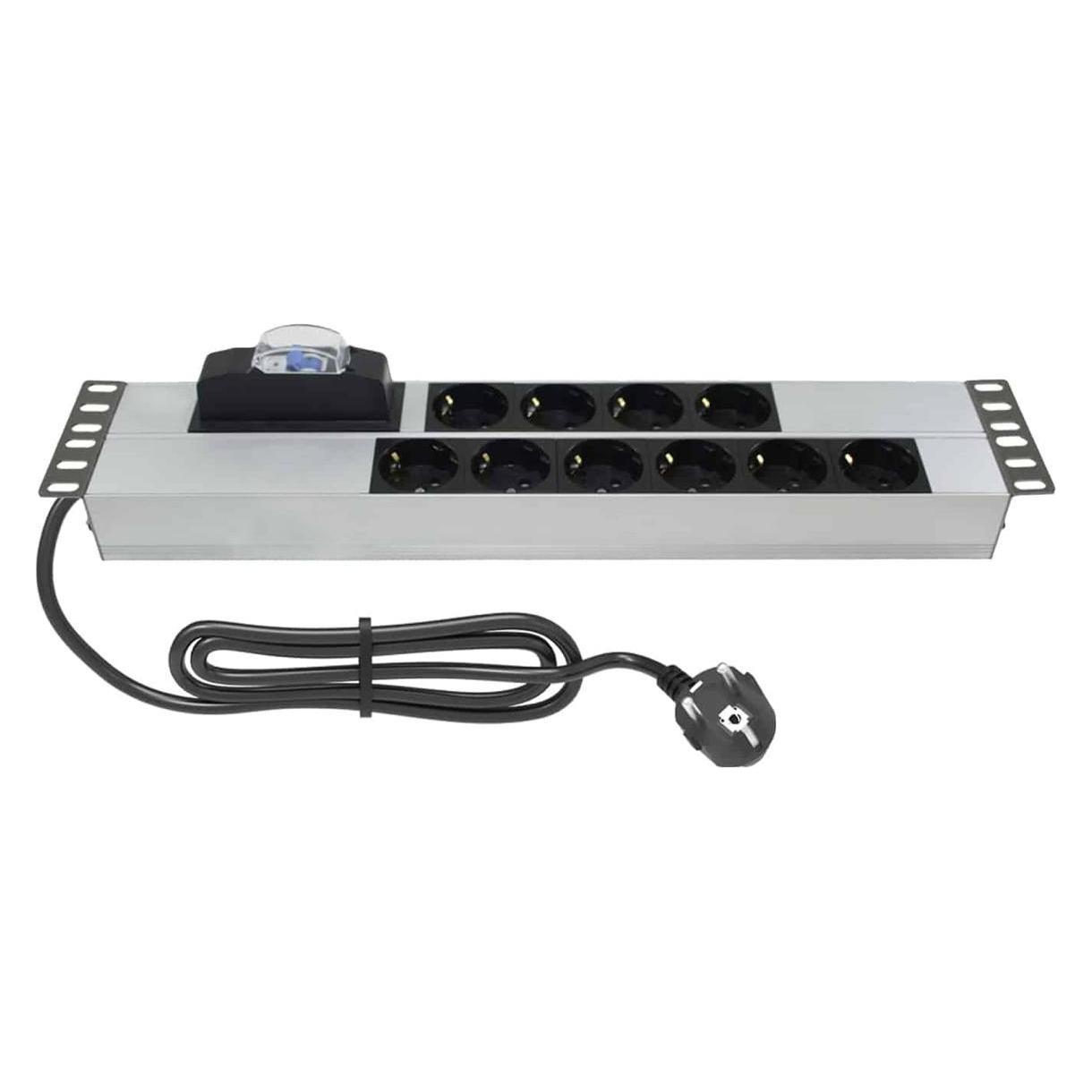 Rockstable 2HE 19 Zoll Rack 10-fache Steckdosenleiste Sicherung und Kurzschlussschutz - 4kW Leistung (RSPL19-10PDU)