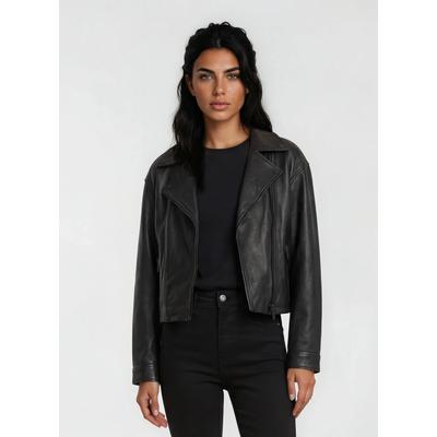 Lederjacke TRUEPRODIGY "Alba Asymmetrischer Reißverschluss mit schwarzen Accessoires", Damen, Gr. L, schwarz, Obermaterial: 100% Schafsleder sheepskin., Jacken