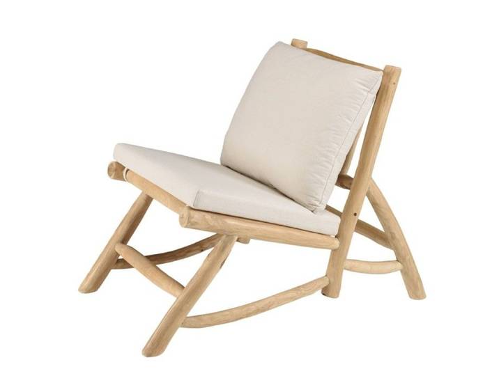MACABANE WILL - Fauteuil lounge en branches de teck naturel coussin blanc WILL