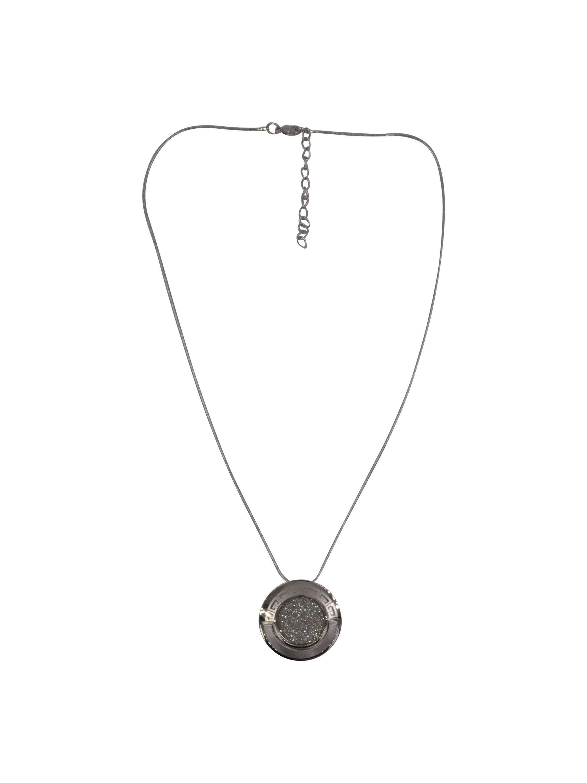 Steuer Modeschmuck Kette Halskette, silberfarben, mit rundem Anhänger